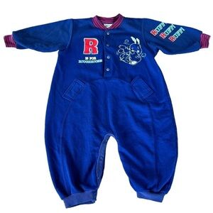 VTG Peanuts Snoopy Daisy Hill Puppies Romper Roughhouse Blue Red 18 Mo USA GUC